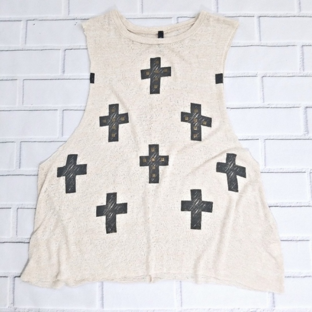 Full Tilt Cross Studded Cream Tank